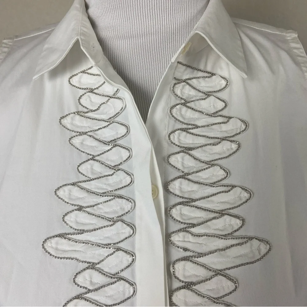 Lafayette 148 New York White Sleeveless Beaded Top Size 2 - Picture 3 of 8